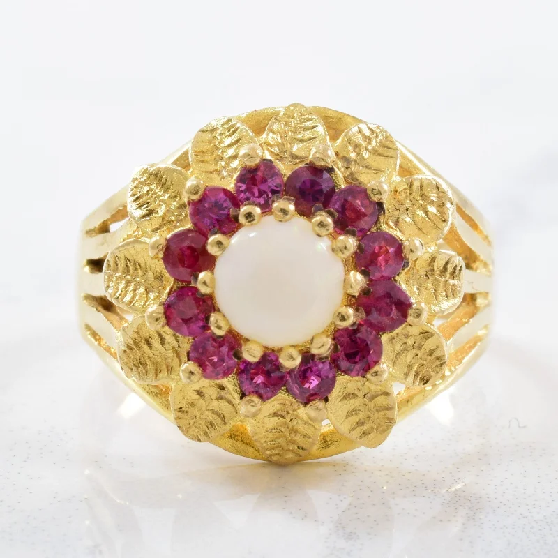 Affordable Glamour – Premium Jewelry For Less 1970's Opal and Ruby Halo Ring | 0.35ct, 0.54ctw | SZ 8.25 |