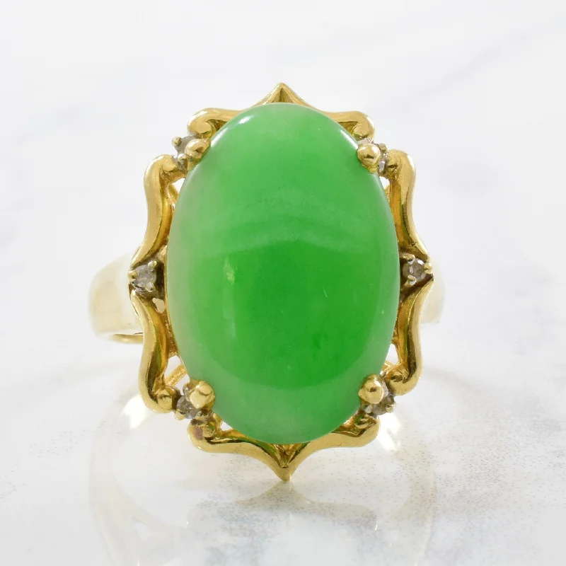 Handcrafted Beauty At Affordable Prices Oval Jadeite & Diamond Cocktail Ring | 0.06ctw, 6.50ct | SZ 6.75 |