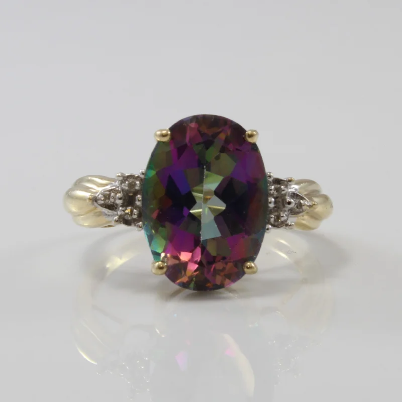 Buy More, Save More On Stunning Jewelry Pieces Oval Mystic Topaz Ring & Diamond Accent Ring | 7.00ct, 0.02ctw | SZ 8.5 |