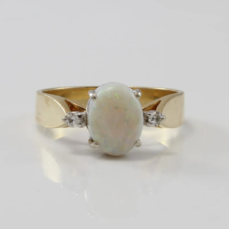 Trendy Minimalist Jewelry For Everyday Wear Oval Opal & Diamond Ring | 0.04ctw, 1.00ct | SZ 7 |