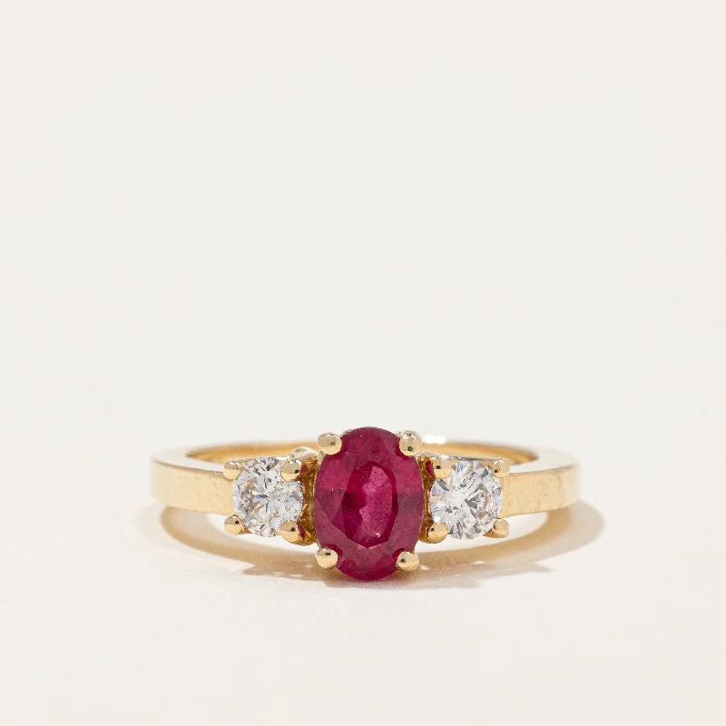 Elegant Designs, Unbeatable Discounts – Shop Jewelry Now Oval Ruby & Diamond Three Stone Ring | 1.15ct, 0.36ctw | SZ 7 |