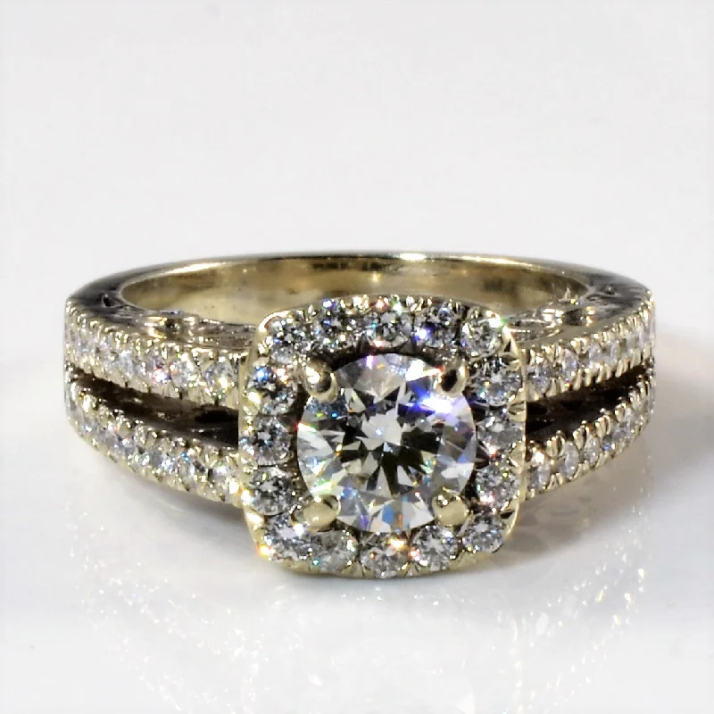 Stunning Jewelry At A Fraction Of The Price Pave Diamond Split Shank Halo Engagement Ring | 1.37ctw | SZ 5 |