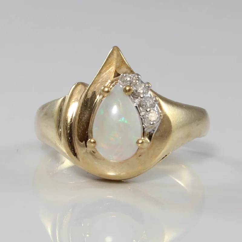 Luxury Handcrafted Jewelry For Elegant Looks Pear Cut Opal Ring | 0.35ct, 0.04ctw | SZ 6.25 |