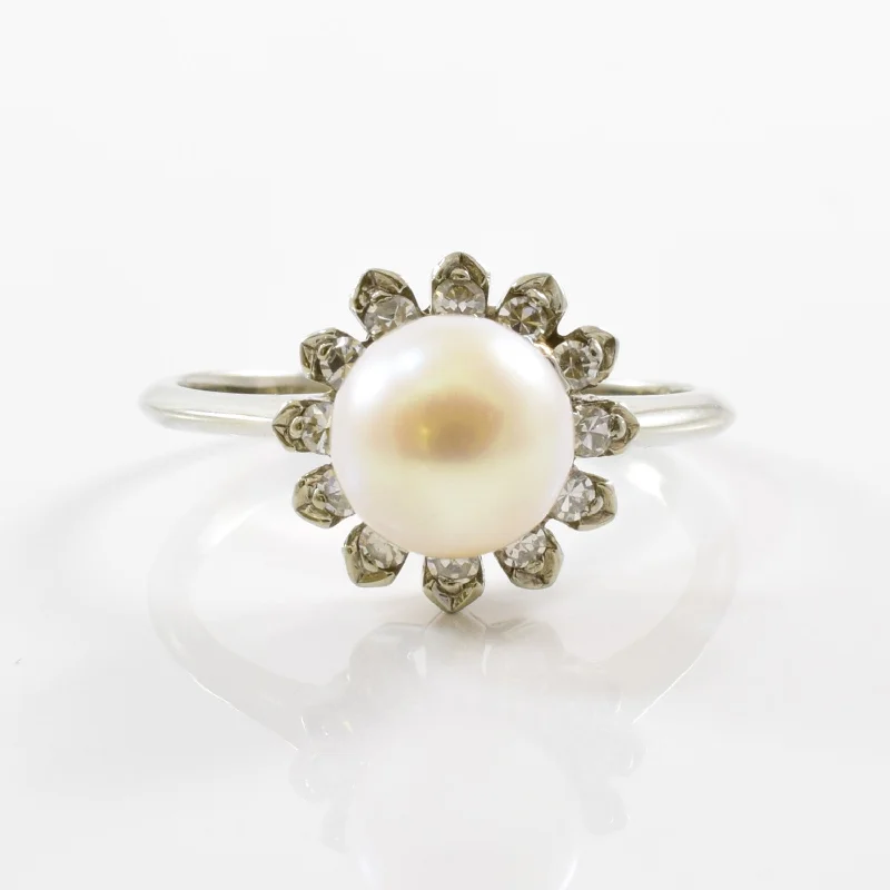 Trending Jewelry Now Available At Exclusive Prices Retro Era Pearl & Diamond Halo Ring | 0.18 ctw | SZ 7.5 |