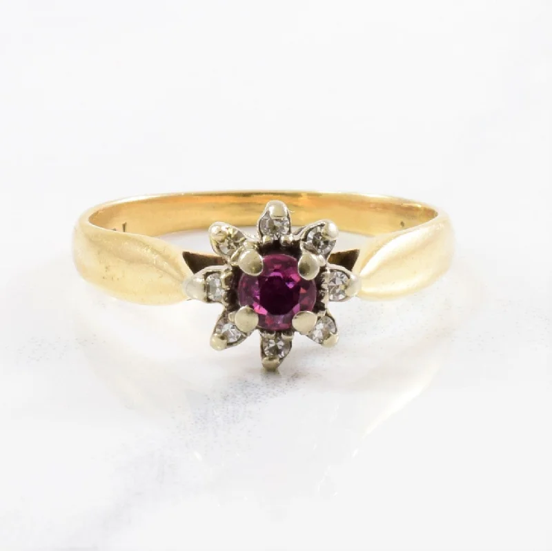 Limited-Time Offer On Elegant Jewelry Pieces Ruby & Diamond Halo Ring | 0.08ctw, 0.20ct | SZ 7.5 |