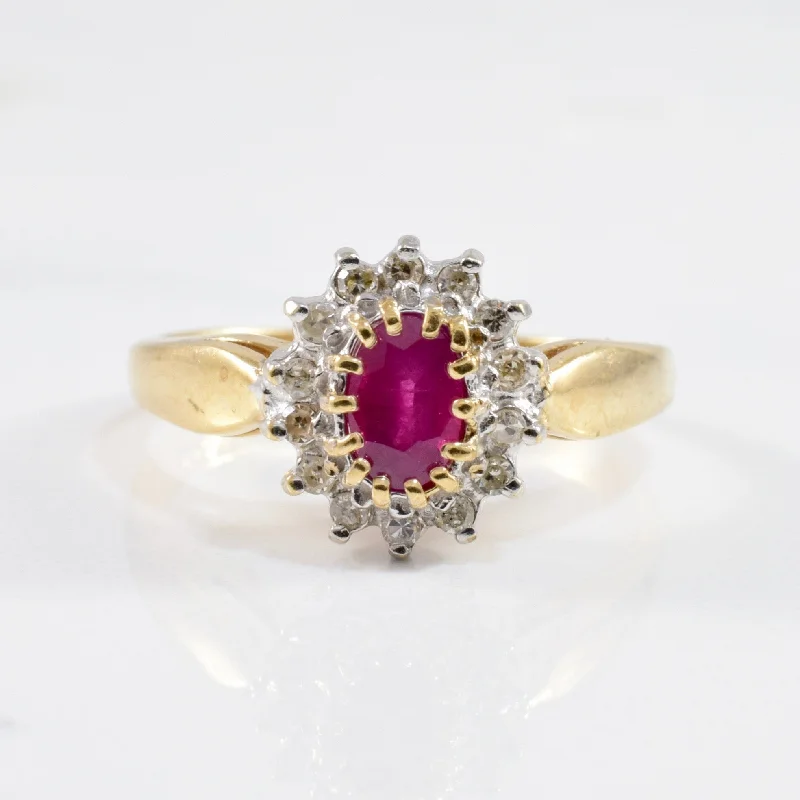 Make Your Outfit Shine With Discounted Jewelry Diamond Halo Ruby Ring | 0.12ctw, 0.55ct | SZ 7 |