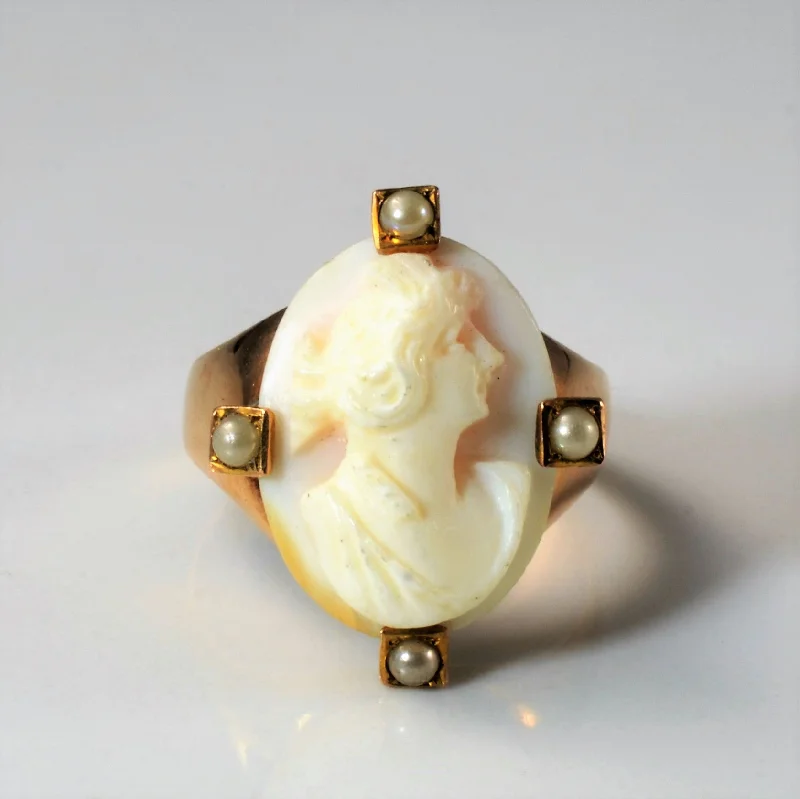 Bestselling Jewelry Now On Sale – Elevate Your Look 1930s Cameo & Pearl Shield Ring | SZ 6.5 |