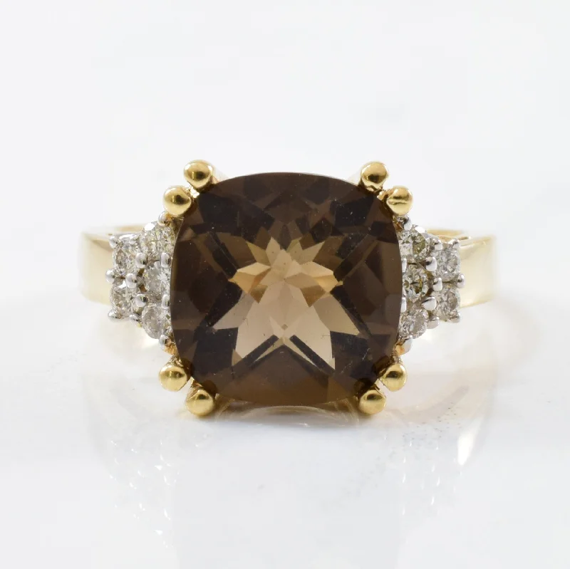 Exclusive Online Jewelry Sale – Don't Wait Cushion Cut Smoky Quartz & Diamond Ring | 0.20ctw, 3.60ct | SZ 6 |