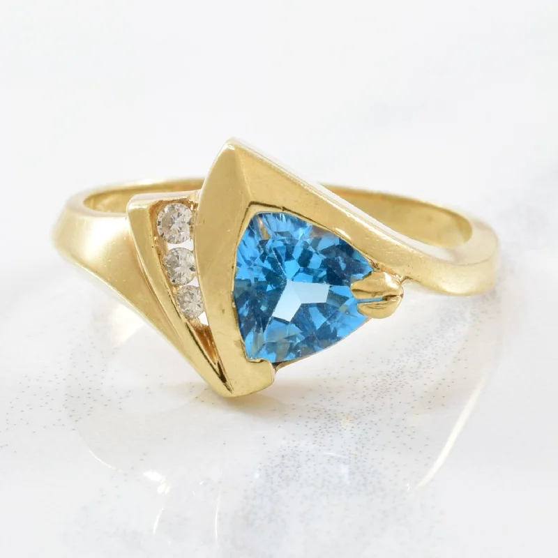 Get The Sparkle You Love At Prices You Adore Trillion Blue Topaz & Diamond Bypass Ring | 0.04ctw, 0.76ct | SZ 6.25 |