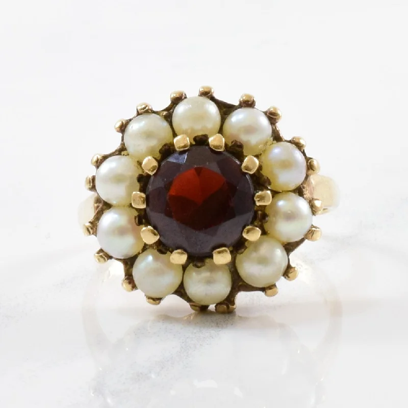 Luxury Jewelry Now At Special Promotional Rates Edwardian Garnet & Pearl Halo Ring | 1.93ct, 2.60ctw | SZ 7.5 |