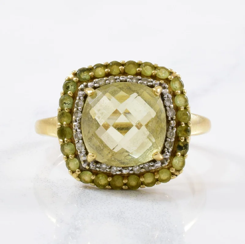 Sparkle On A Budget – Fine Jewelry For Less Peridot & Diamond Cocktail Ring | 0.08ctw, 3.75ctw | SZ 7 |