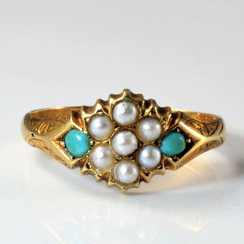 Breathtaking Jewelry At Limited-Time Savings Victorian Era Turquoise & Seed Pearl Ring | 0.16ctw | SZ 6.5 |