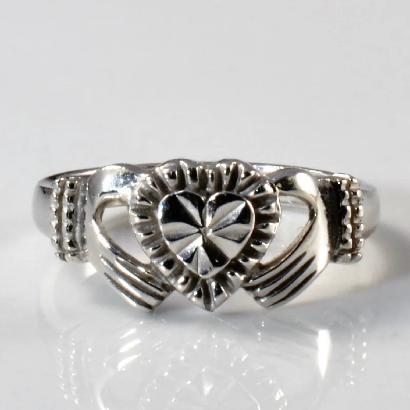 Handcrafted Jewelry Sale – Unique Designs At Low Prices Diamond Cut Gold Claddagh Ring | SZ 3.75 |