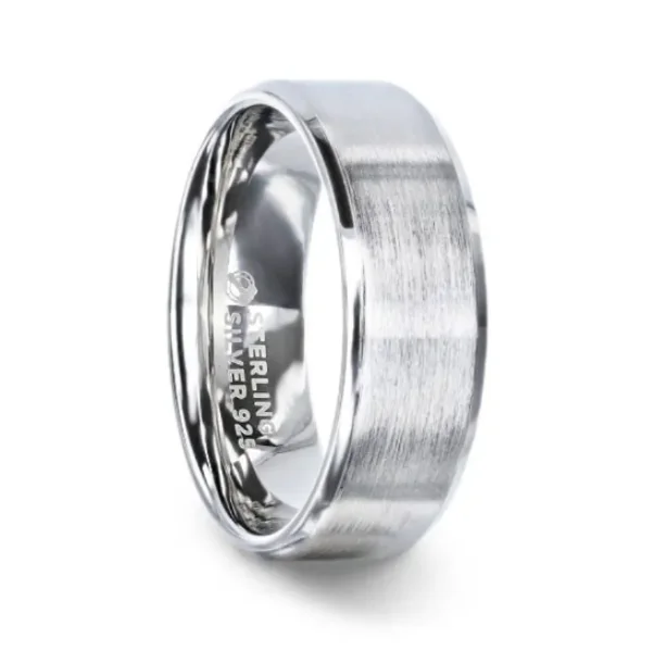 High-Quality Gemstone Jewelry For Special Occasions CASPER Silver Brushed Center Flat Style Wedding Band With Beveled Edges -8mm High-Quality Gemstone Jewelry For Special Occasions CASPER Silver Brushed Center Flat Style Wedding Band With Beveled Edges -8mm