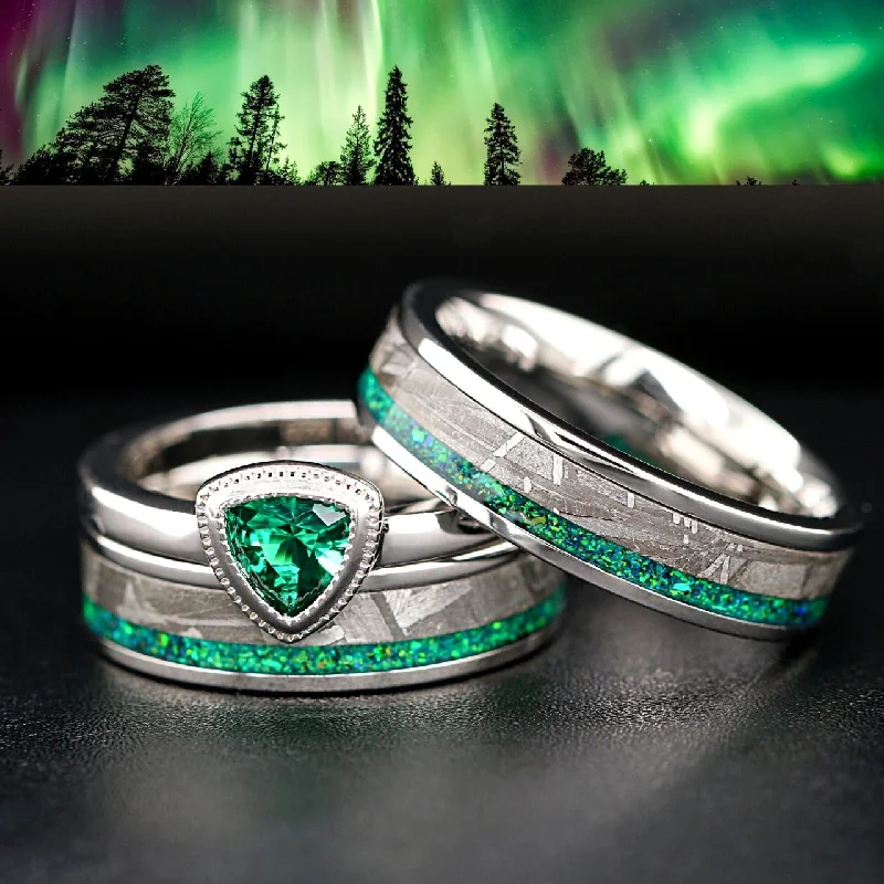 Trending Jewelry Styles Now At Limited-Time Discounts GalacticOpal - Meteorite & Green Opal Rings Set | Engagement Ring & Wedding Bands for Him & Her Trending Jewelry Styles Now At Limited-Time Discounts GalacticOpal - Meteorite & Green Opal Rings Set | Engagement Ring & Wedding Bands for Him & Her