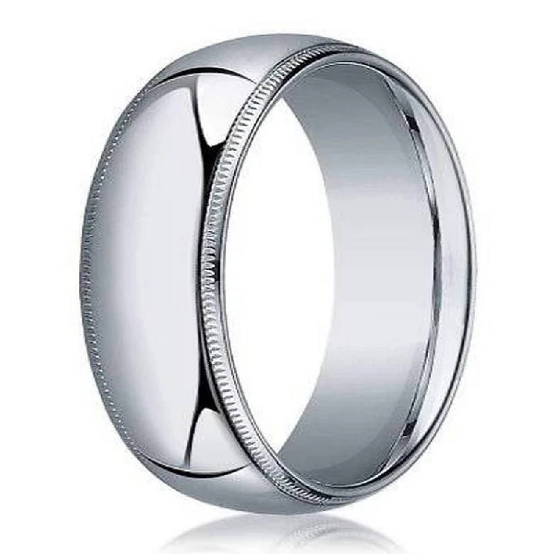 Grab Your Favorite Jewelry At The Lowest Prices Milgrained Men's Designer Wedding Band in 18K White Gold | 8mm Grab Your Favorite Jewelry At The Lowest Prices Milgrained Men's Designer Wedding Band in 18K White Gold | 8mm