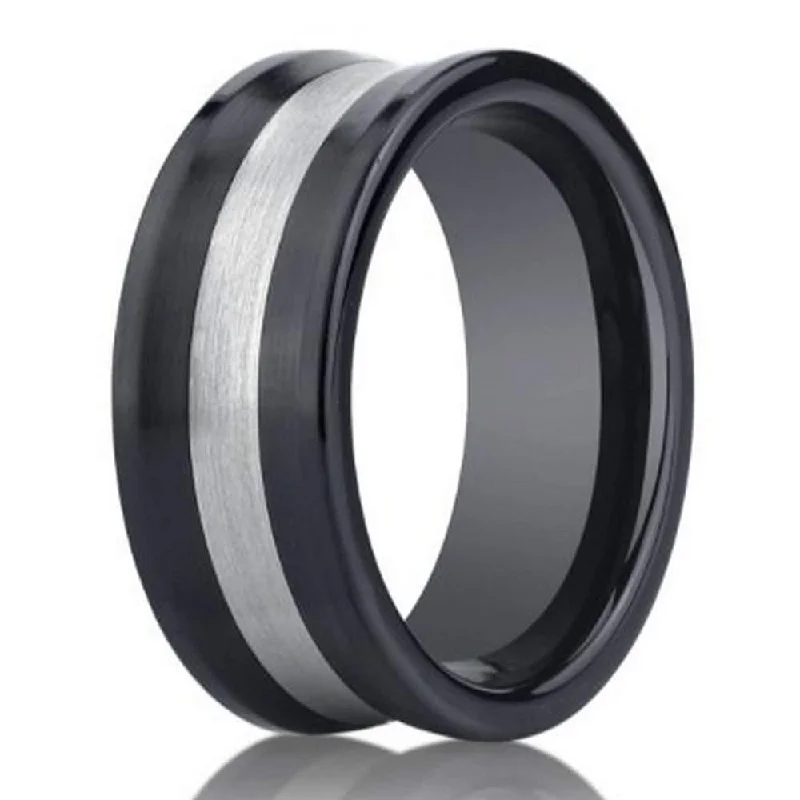Exclusive Jewelry Sale – Limited-Time Discounts Men's Concave Seranite Ring with Silver Stripe Center | 8mm Exclusive Jewelry Sale – Limited-Time Discounts Men's Concave Seranite Ring with Silver Stripe Center | 8mm
