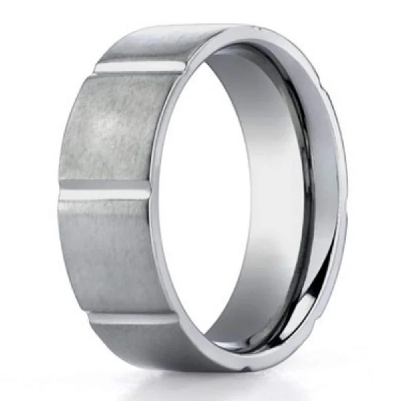 Bohemian-Inspired Jewelry For Free-Spirited Fashion Men's Contemporary Titanium Wedding Ring with Vertical Cuts | 6mm Bohemian-Inspired Jewelry For Free-Spirited Fashion Men's Contemporary Titanium Wedding Ring with Vertical Cuts | 6mm