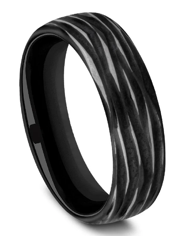 Grab Your Dream Jewelry At The Lowest Prices Benchmark 6.5mm Black Titanium Horizontal Bark Design Grab Your Dream Jewelry At The Lowest Prices Benchmark 6.5mm Black Titanium Horizontal Bark Design