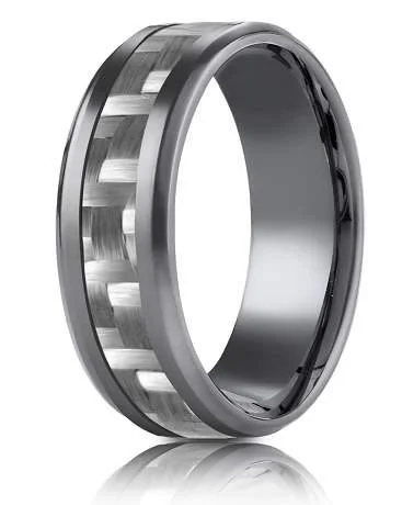 Discounted Luxury Jewelry – Shine Without The Splurge Tantalum 8mm Carbon Fiber Beveled Edge Design Ring