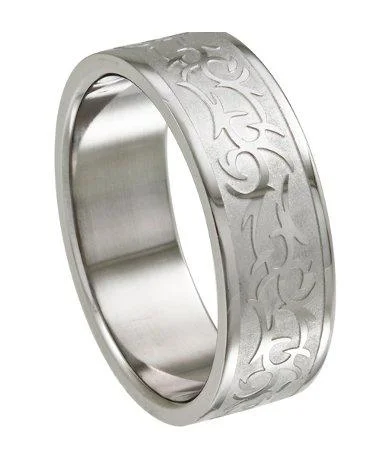 Delicate Crystal Jewelry For Sophisticated Charm Men's Intricate Tribal Laser Design Ring -8.5MM Delicate Crystal Jewelry For Sophisticated Charm Men's Intricate Tribal Laser Design Ring -8.5MM