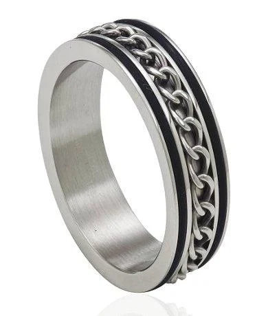 Exclusive Jewelry Sale – Limited-Time Discounts Stainless Steel Ring With Spinning Chain and Black Trim-8MM Exclusive Jewelry Sale – Limited-Time Discounts Stainless Steel Ring With Spinning Chain and Black Trim-8MM