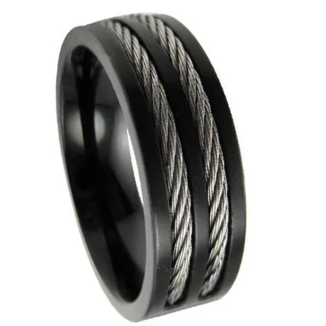Seasonal Jewelry Sale – Upgrade Your Style Today Men’s Stainless Steel Black Cable Ring with Flat Face and Polished Finish | 8mm Seasonal Jewelry Sale – Upgrade Your Style Today Men’s Stainless Steel Black Cable Ring with Flat Face and Polished Finish | 8mm