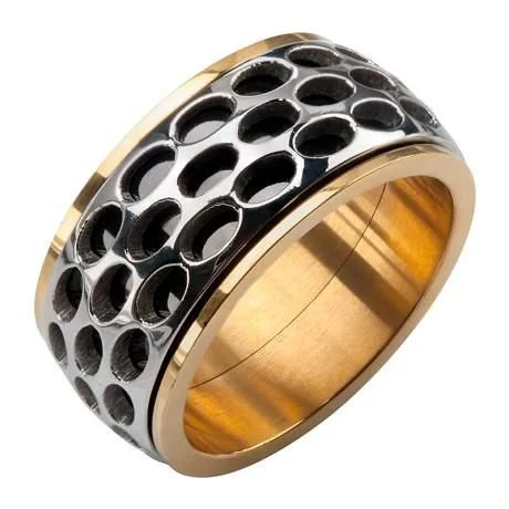 Bohemian-Inspired Jewelry For Free-Spirited Fashion Men's Stainless Steel Gold IP Car Grille Spinner Polished Ring-9mm Bohemian-Inspired Jewelry For Free-Spirited Fashion Men's Stainless Steel Gold IP Car Grille Spinner Polished Ring-9mm