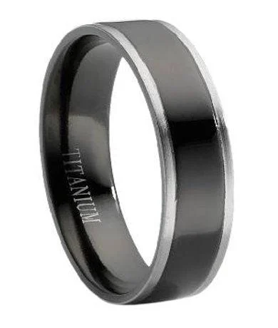 Unique Jewelry Designs Now At Discounted Rates Titanium Black Men's Ring with Gunmetal Gray Edges -6mm Unique Jewelry Designs Now At Discounted Rates Titanium Black Men's Ring with Gunmetal Gray Edges -6mm