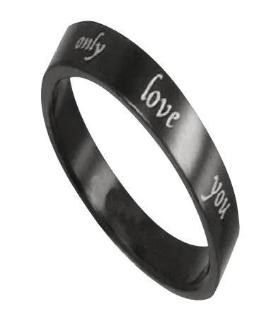 Exclusive Jewelry Offers – Shine For Less Polished Black Titanium "Only Love You" Ring for Men | 6mm Exclusive Jewelry Offers – Shine For Less Polished Black Titanium "Only Love You" Ring for Men | 6mm
