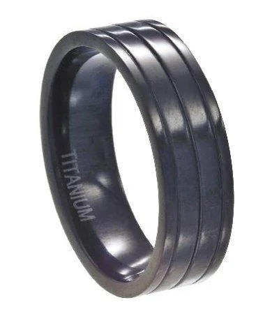 Elegant Jewelry, Exclusive Prices – Shop Now Men's Titanium Black Ridged Wedding Band with Glossy Finish | 7mm Elegant Jewelry, Exclusive Prices – Shop Now Men's Titanium Black Ridged Wedding Band with Glossy Finish | 7mm