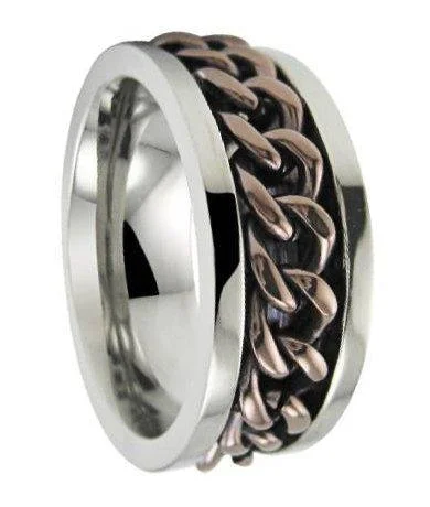 Men’s Titanium Spinner Ring with Bronze Tone Chain and Polished Finish | 8mm