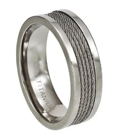 Fashion-Forward Jewelry At Incredible Prices Men’s Polished Titanium Ring with Four Center Cables | 8.3mm Fashion-Forward Jewelry At Incredible Prices Men’s Polished Titanium Ring with Four Center Cables | 8.3mm
