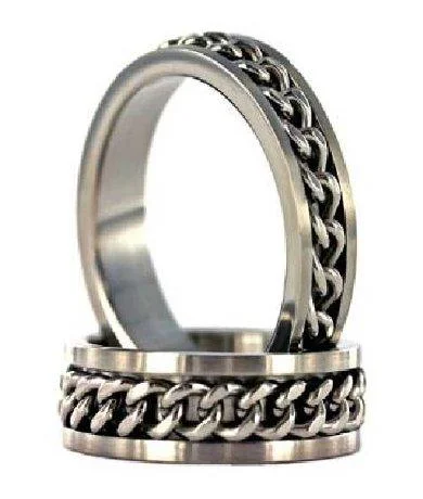 Men’s Titanium Ring with Spinning Chain and Polished Finish | 8mm