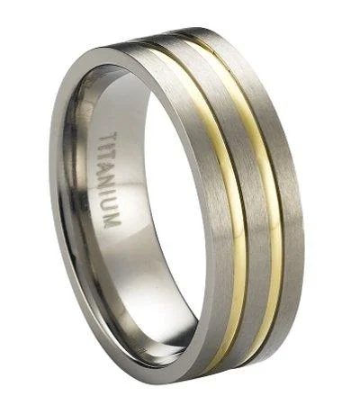 Seasonal Jewelry Deals – Elevate Your Style Satin-Finished Titanium Wedding Ring with Two Gold Plated Bands | 8mm Seasonal Jewelry Deals – Elevate Your Style Satin-Finished Titanium Wedding Ring with Two Gold Plated Bands | 8mm