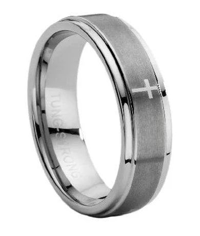 Affordable Gold-Plated Jewelry For Modern Fashion Men's Tungsten Carbide Ring with Lasered Cross -7mm Affordable Gold-Plated Jewelry For Modern Fashion Men's Tungsten Carbide Ring with Lasered Cross -7mm