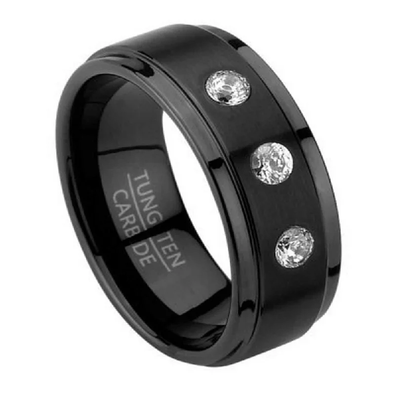 Best-Selling Jewelry Now Available At Special Deals Contemporary Men's Ring in Black Tungsten with Three CZ | 8mm Best-Selling Jewelry Now Available At Special Deals Contemporary Men's Ring in Black Tungsten with Three CZ | 8mm