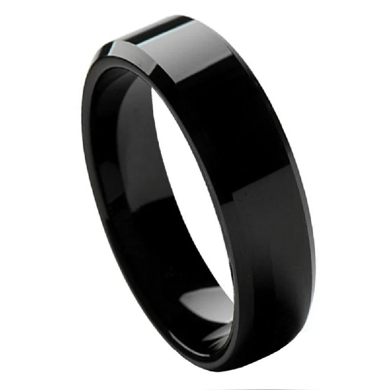 Trending Jewelry Now Available At Exclusive Prices Tungsten Men's Black High Polished Beveled Edge Ring l 6mm Trending Jewelry Now Available At Exclusive Prices Tungsten Men's Black High Polished Beveled Edge Ring l 6mm