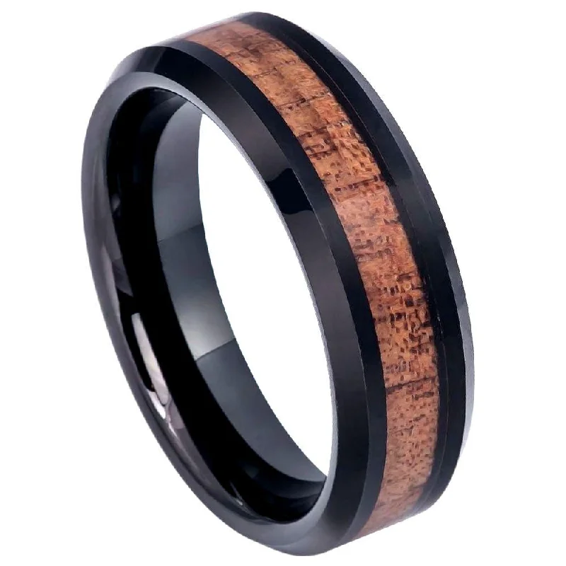 Holiday Jewelry Sale – Perfect Gifts At Great Prices Black IP Tungsten Hawaiian Koa Wood Inlay and Beveled Edges-6mm Holiday Jewelry Sale – Perfect Gifts At Great Prices Black IP Tungsten Hawaiian Koa Wood Inlay and Beveled Edges-6mm