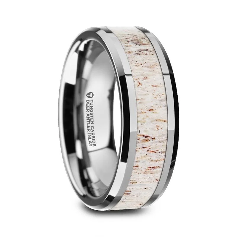 Unbeatable Offers On Luxury And Everyday Jewelry WHITETAIL Beveled Tungsten Men's Ring with Off White Deer Antler Inlay-8mm Unbeatable Offers On Luxury And Everyday Jewelry WHITETAIL Beveled Tungsten Men's Ring with Off White Deer Antler Inlay-8mm