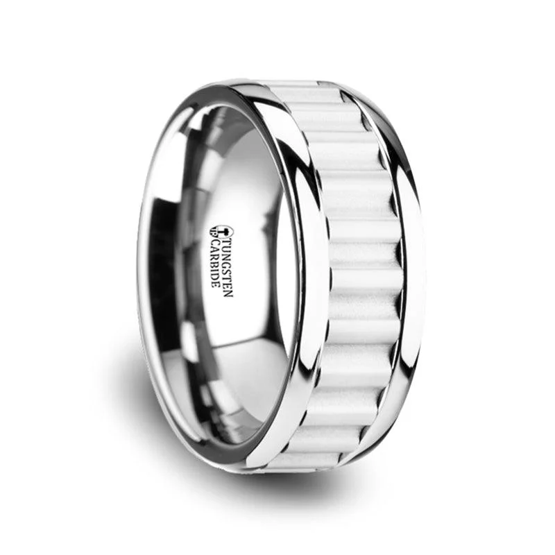 Unmissable Jewelry Discounts – Elevate Your Look For Less CUTLASS Tungsten Carbide Band with Gear Teeth Inlay & Polished Edges-9mm Unmissable Jewelry Discounts – Elevate Your Look For Less CUTLASS Tungsten Carbide Band with Gear Teeth Inlay & Polished Edges-9mm