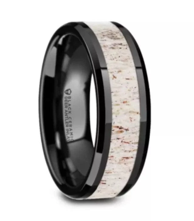 Your Dream Jewelry At Dream Prices – Shop Now STAG Black Ceramic Beveled Men's Wedding Band with Off-White Antler Inlay - 8mm Your Dream Jewelry At Dream Prices – Shop Now STAG Black Ceramic Beveled Men's Wedding Band with Off-White Antler Inlay - 8mm