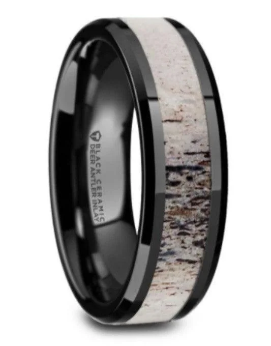 Shop Modern Jewelry Collections With Exclusive Discounts TRES Beveled Black Ceramic Polished Men's Band Ombre Antler Inlay - 8mm Shop Modern Jewelry Collections With Exclusive Discounts TRES Beveled Black Ceramic Polished Men's Band Ombre Antler Inlay - 8mm