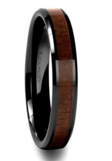 Final Call For Exquisite Jewelry At Reduced Rates YUKON Beveled Black Ceramic Ring with Black Walnut Wood Inlay 6mm Final Call For Exquisite Jewelry At Reduced Rates YUKON Beveled Black Ceramic Ring with Black Walnut Wood Inlay 6mm