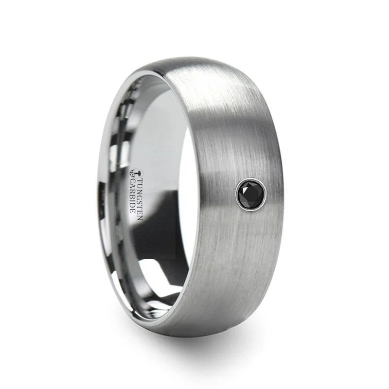 Waterproof Stainless Steel Jewelry For Lasting Beauty PERSEID Tungsten Carbide Brushed Finish Domed Ring with Black Diamond - 8mm Waterproof Stainless Steel Jewelry For Lasting Beauty PERSEID Tungsten Carbide Brushed Finish Domed Ring with Black Diamond - 8mm