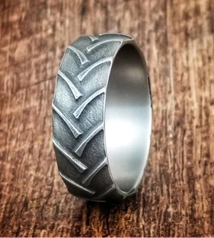 Seasonal Jewelry Sale – Upgrade Your Style Today Titanium Handmade Tractor Tread Ring-8mm Seasonal Jewelry Sale – Upgrade Your Style Today Titanium Handmade Tractor Tread Ring-8mm