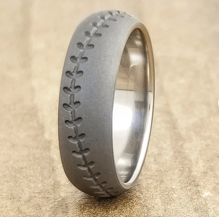 Exclusive Jewelry Sale – Sparkle For Less Baseball Titanium Dark Matter Finish Ring