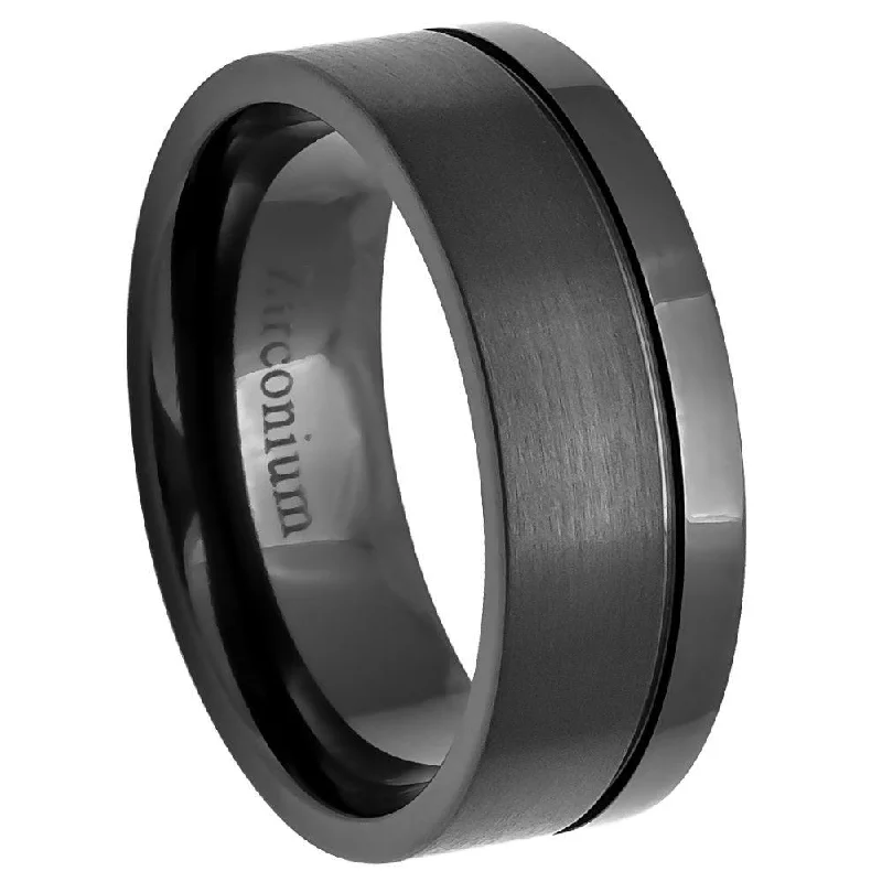 Flash Sale On Exquisite Jewelry – Don't Miss Out Men's Black Zirconium Ring Brushed Pipe Cut Edge and Polished Edges l 8mm Flash Sale On Exquisite Jewelry – Don't Miss Out Men's Black Zirconium Ring Brushed Pipe Cut Edge and Polished Edges l 8mm