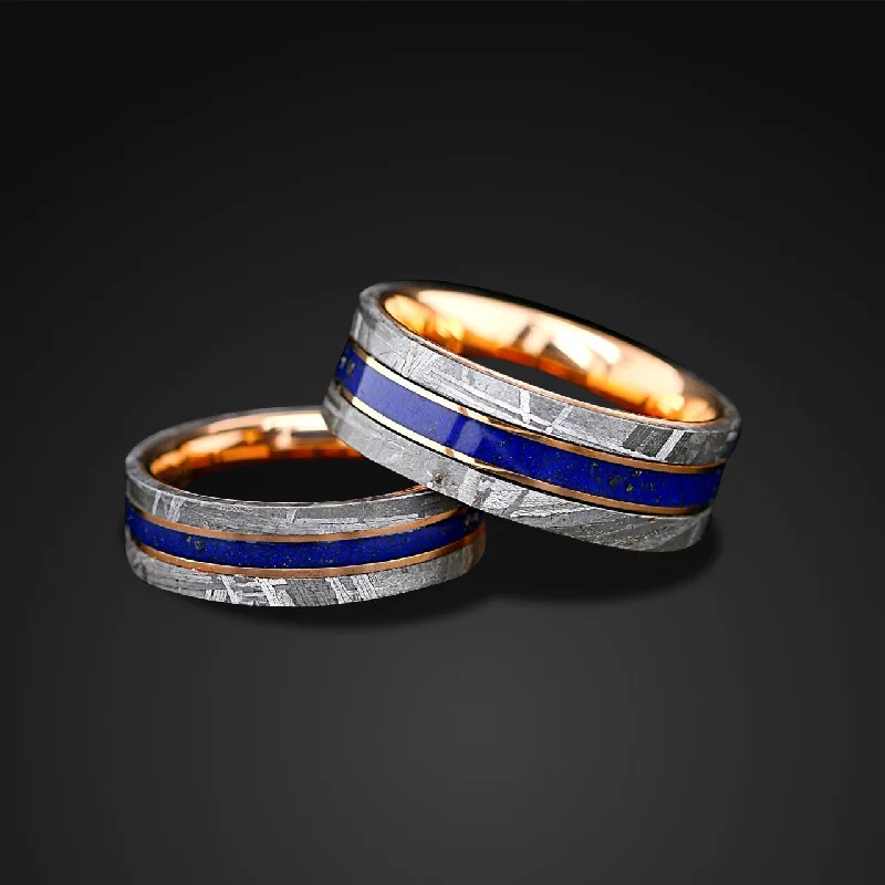 Huge Savings On Timeless Jewelry Collections Meteorite Wedding Band | Unisex Lapis Lazuli Meteorite Ring | Tungsten with Rose Gold Wedding Band for Him & Her Huge Savings On Timeless Jewelry Collections Meteorite Wedding Band | Unisex Lapis Lazuli Meteorite Ring | Tungsten with Rose Gold Wedding Band for Him & Her
