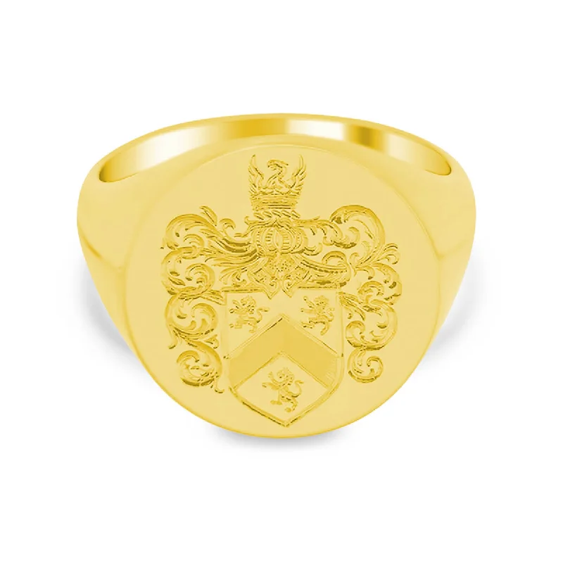 Luxury Jewelry At Unbeatable Discounts Men's Round Signet Ring - Large - Hand Engraved Family Crest / Logo Luxury Jewelry At Unbeatable Discounts Men's Round Signet Ring - Large - Hand Engraved Family Crest / Logo